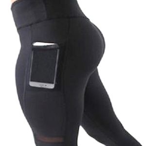 Black Mesh 7/10 Capri Women Sports Yoga Pants with